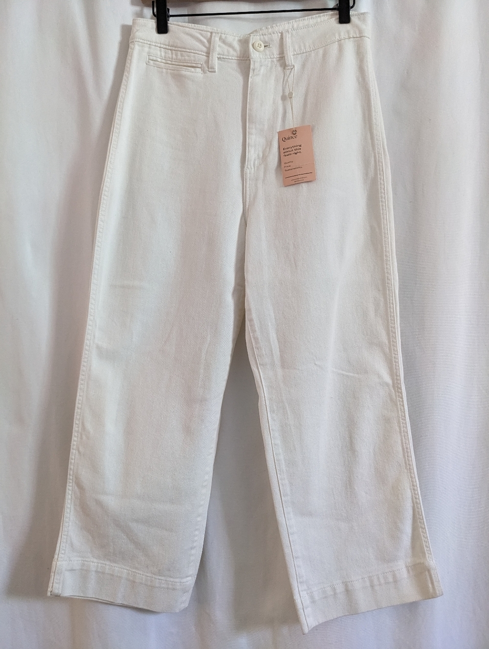 Quince Women's Stretch Cotton Twill Wide-Leg Crop Pants sz 29 Ivory/ White NWT